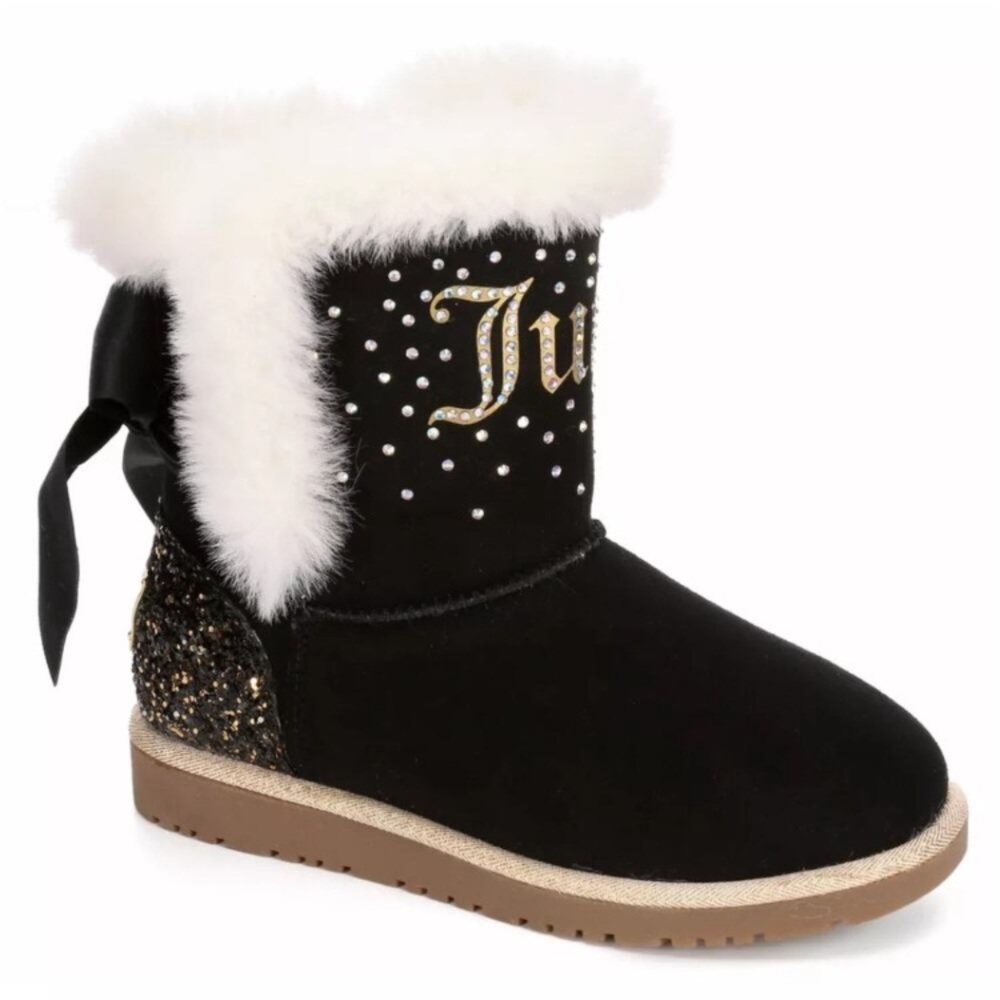 Juicy Couture Girls Black Rhinestone Burbank Fur Ankle Wonter Boots, 
size 8m